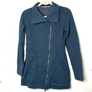 Athleta Long Peplum Soft Full Zip Jacket Heathered Teal size Small